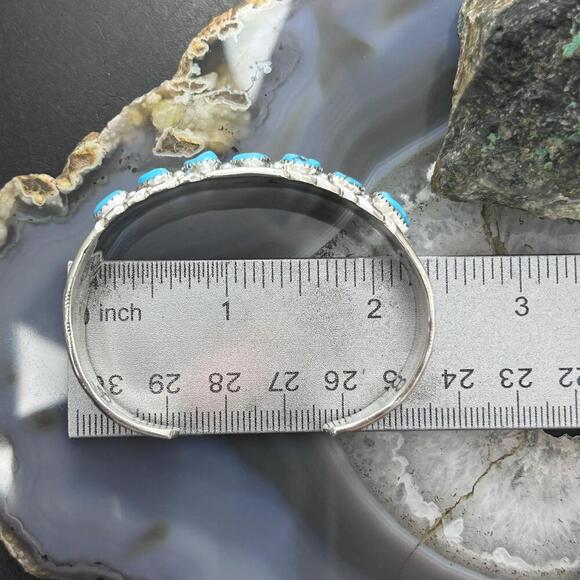 Anita Whitegoat Native American Sterling 7 Turquoise Row Bracelet For Women #1 - Picture 9 of 10